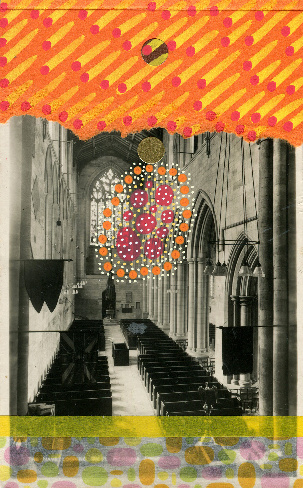 Church Interiors Vintage Postcard Art Collage - Naomi Vona Art