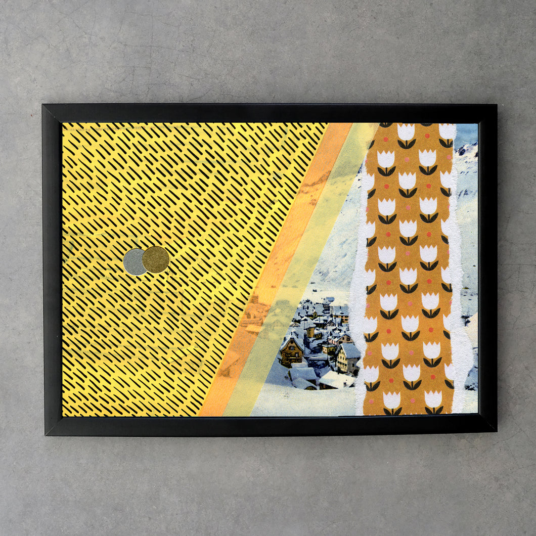 Yellow Mountain View Landscape Collage Print - Naomi Vona Art