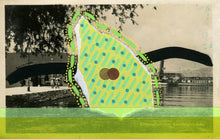 Load image into Gallery viewer, Green Art Collage On Vintage Landscape Postcard - Naomi Vona Art
