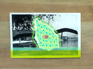 Green Art Collage On Vintage Landscape Postcard - Naomi Vona Art