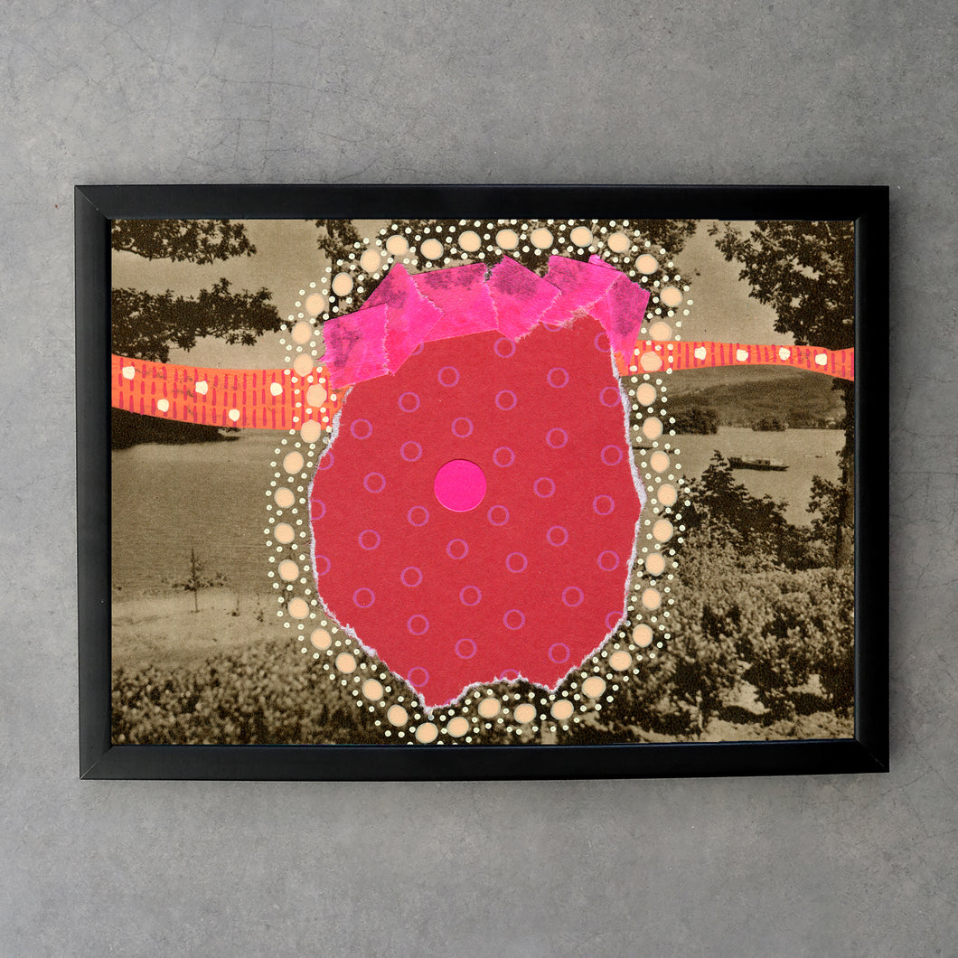Red Neon Pink Abstract Collage On Retro Postcard Print - Naomi Vona Art