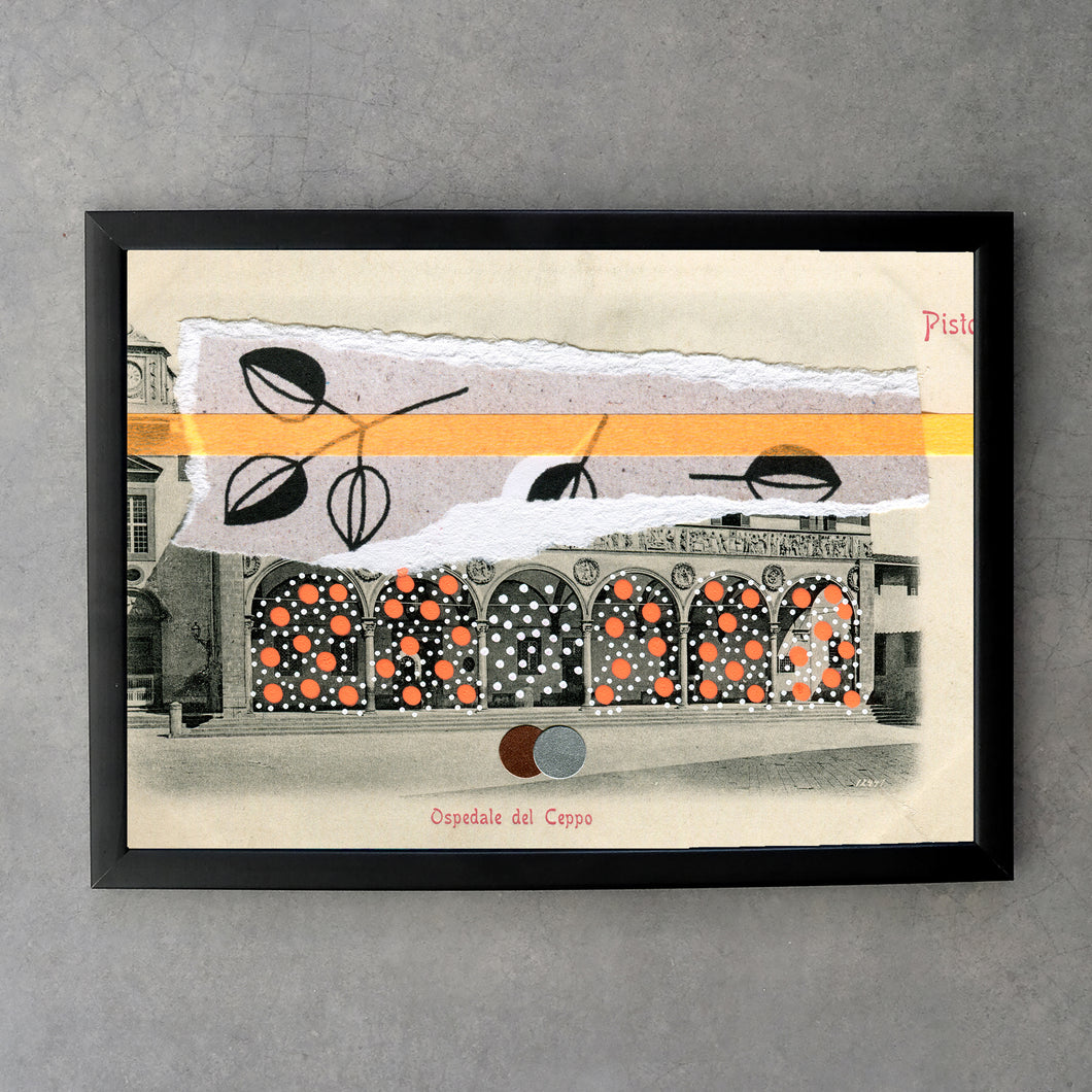 White, Grey And Neon Orange Collage Fine Art Print - Naomi Vona Art