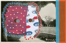 Load image into Gallery viewer, Red And Blue Collage Composition Over A Vintage Mountain View Postcard - Naomi Vona Art
