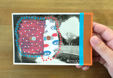将图片加载到图库查看器，Red And Blue Collage Composition Over A Vintage Mountain View Postcard - Naomi Vona Art
