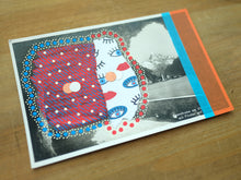 Cargar imagen en el visor de la galería, Red And Blue Collage Composition Over A Vintage Mountain View Postcard - Naomi Vona Art
