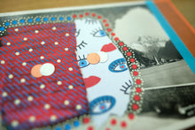 Cargar imagen en el visor de la galería, Red And Blue Collage Composition Over A Vintage Mountain View Postcard - Naomi Vona Art
