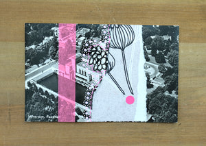 Pink Grey Abstract Art Collage On Vintage Postcard - Naomi Vona Art