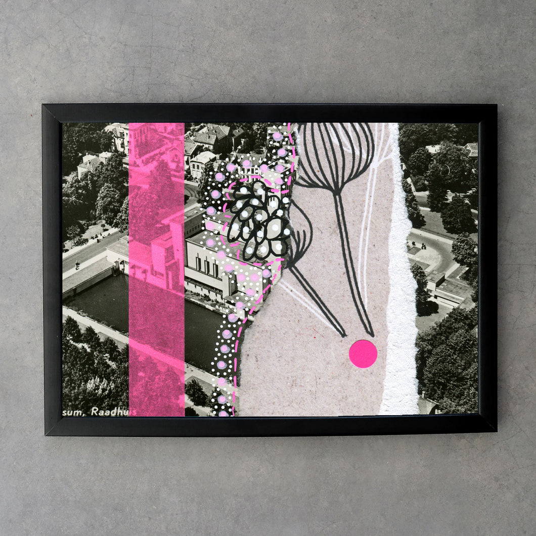 Black Pink Collage Art Print On Postcard - Naomi Vona Art