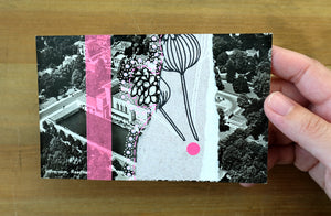 Pink Grey Abstract Art Collage On Vintage Postcard - Naomi Vona Art