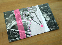 Load image into Gallery viewer, Pink Grey Abstract Art Collage On Vintage Postcard - Naomi Vona Art
