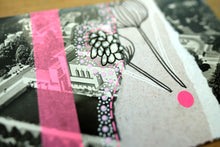 Cargar imagen en el visor de la galería, Pink Grey Abstract Art Collage On Vintage Postcard - Naomi Vona Art
