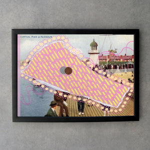 Pastel Pink And Yellow Postcard Art Collage Print - Naomi Vona Art