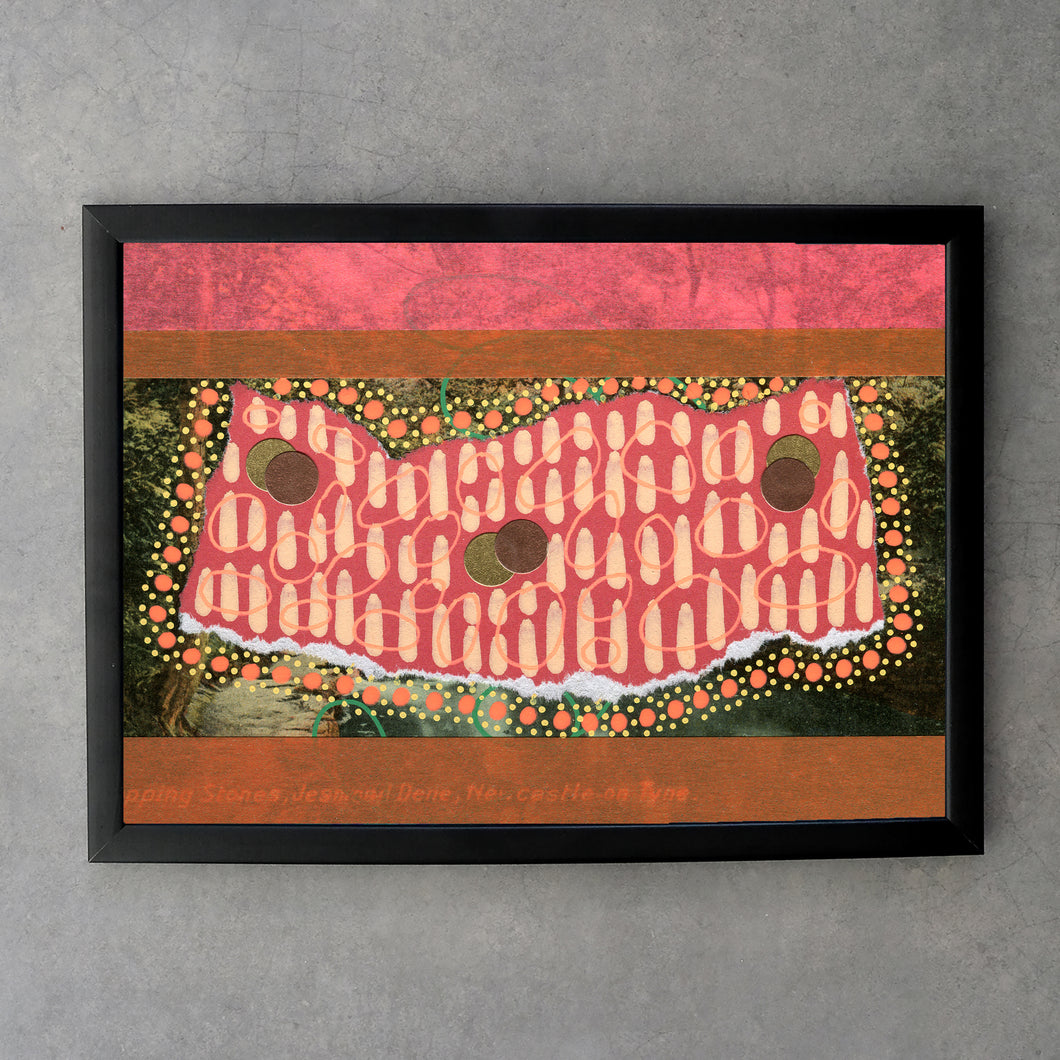 Red Orange Abstraction Print On Retro Postcard - Naomi Vona Art