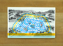 Load image into Gallery viewer, Turquoise Yellow Art Collage On Vintage Postcard - Naomi Vona Art
