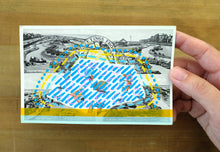 将图片加载到图库查看器，Turquoise Yellow Art Collage On Vintage Postcard - Naomi Vona Art
