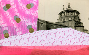 Neon Pink Art Collage On Vintage Cathedral Postcard - Naomi Vona Art