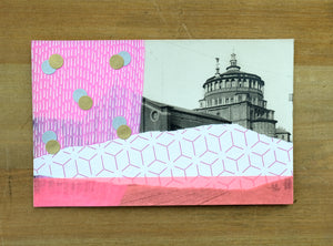 Neon Pink Art Collage On Vintage Cathedral Postcard - Naomi Vona Art