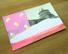 Load image into Gallery viewer, Neon Pink Art Collage On Vintage Cathedral Postcard - Naomi Vona Art
