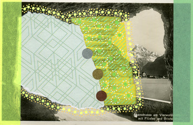 Neon Abstract Art Collage Composition On Vintage Mountain View Postcard - Naomi Vona Art