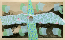 将图片加载到图库查看器，Mint Green And Light Blue Art Collage Composition On Vintage Landscape Postcard - Naomi Vona Art
