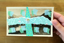 Cargar imagen en el visor de la galería, Mint Green And Light Blue Art Collage Composition On Vintage Landscape Postcard - Naomi Vona Art

