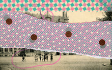 画像をギャラリービューアに読み込む, Turquoise Pink Abstract Collage Art On Vintage Retro Postcard - Naomi Vona Art
