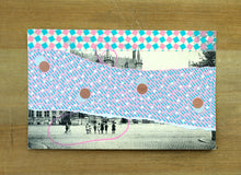 Cargar imagen en el visor de la galería, Turquoise Pink Abstract Collage Art On Vintage Retro Postcard - Naomi Vona Art
