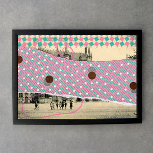 Pink Turquoise Abstract Collage On Retro Postcard - Naomi Vona Art