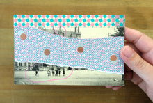 Cargar imagen en el visor de la galería, Turquoise Pink Abstract Collage Art On Vintage Retro Postcard - Naomi Vona Art
