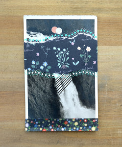 Floral Abstract Art Collage Composition On Vintage Waterfall Postcard - Naomi Vona Art