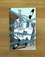 Cargar imagen en el visor de la galería, White, Black And Grey Abstract Art Collage On Vintage Postcard - Naomi Vona Art
