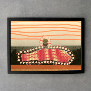 Orange Collage Abstract Print On Retro Postcard - Naomi Vona Art