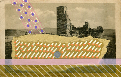 Golden Abstract Art Collage Composition On Vintage Postcard - Naomi Vona Art