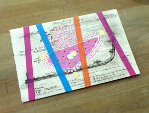 Colourful Abstract Art Collage Composition Over A Vintage Postcard Illustration - Naomi Vona Art