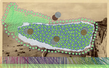Carica l&#39;immagine nel visualizzatore di Gallery, Mint Green And Purple Abstract Collage On Vintage Seascape Postcard - Naomi Vona Art
