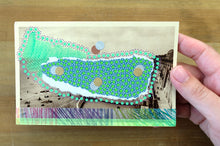Cargar imagen en el visor de la galería, Mint Green And Purple Abstract Collage On Vintage Seascape Postcard - Naomi Vona Art
