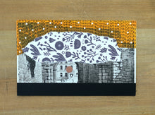 Cargar imagen en el visor de la galería, Black Orange Contemporary Collage On Vintage Postcard - Naomi Vona Art
