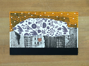 Black Orange Contemporary Collage On Vintage Postcard - Naomi Vona Art