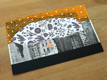 Cargar imagen en el visor de la galería, Black Orange Contemporary Collage On Vintage Postcard - Naomi Vona Art
