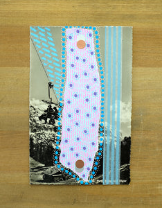 Pink Blue Abstract Collage On Vintage Mountain View Postcard - Naomi Vona Art