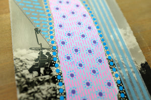 Pink Blue Abstract Collage On Vintage Mountain View Postcard - Naomi Vona Art