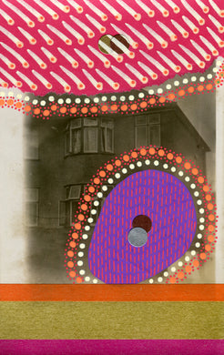 Neon Orange, Red And Purple Art Collage On Vintage Postcard - Naomi Vona Art