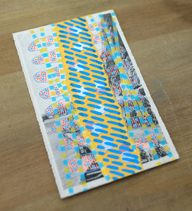 Light Blue Yellow Mixed Media Collage Art On Vintage Retro Postcard - Naomi Vona Art