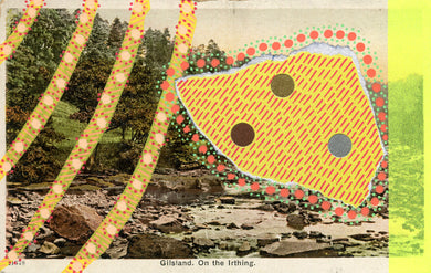 Yellow Orange Art Collage On Vintage Landscape Postcard - Naomi Vona Art