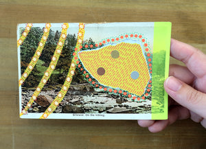 Yellow Orange Art Collage On Vintage Landscape Postcard - Naomi Vona Art