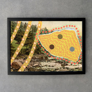 Yellow Abstraction On Vintage Natural Landscape Postcard Print - Naomi Vona Art