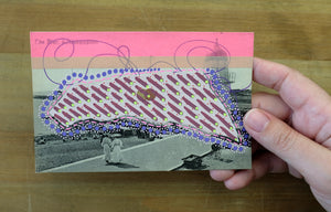 Purple And Pink Mixed Media Art Collage On Retro Postcard - Naomi Vona Art