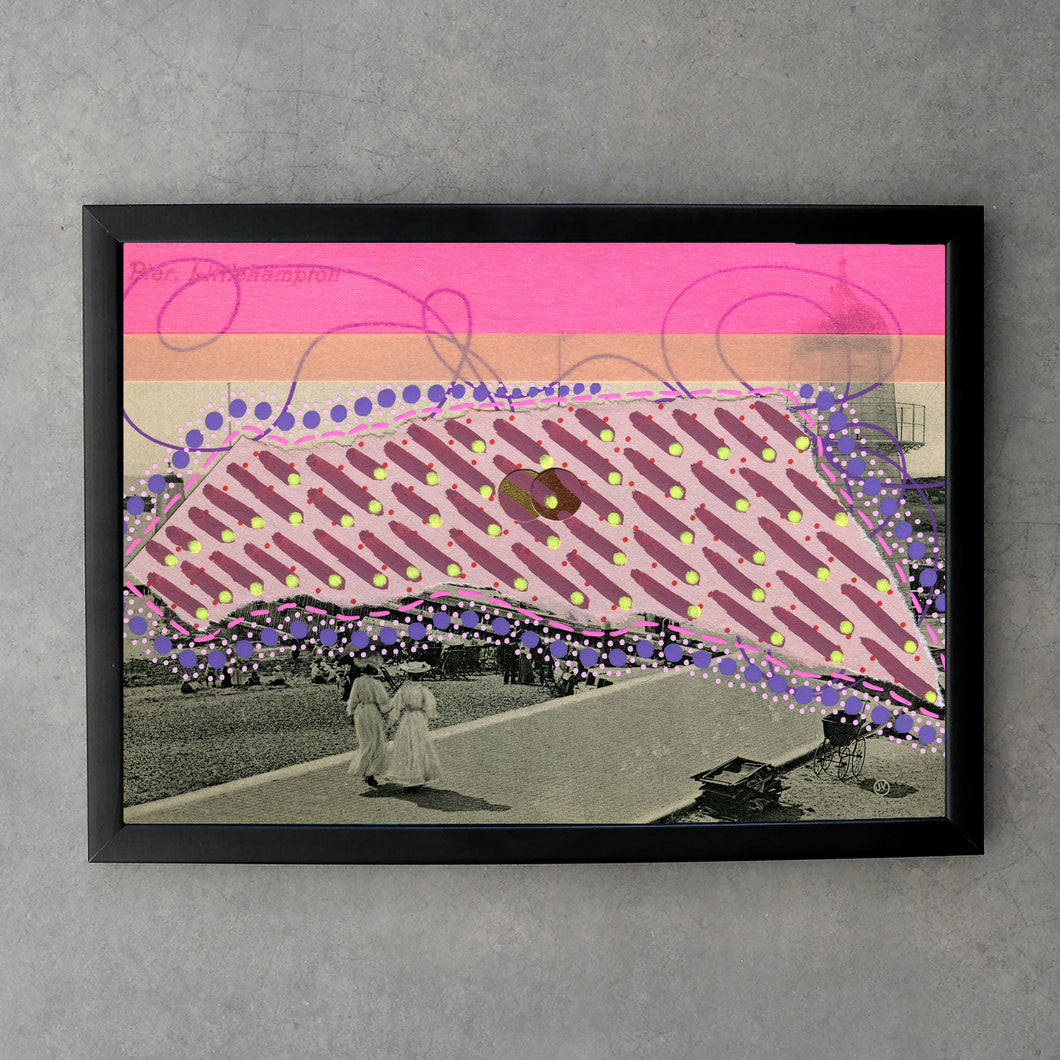 Pink Abstract Collage On Vintage Postcard Print - Naomi Vona Art