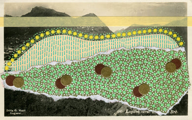 Pastel Yellow And Green Mixed Media Art Collage On Vintage Postcard Of Lugano - Naomi Vona Art