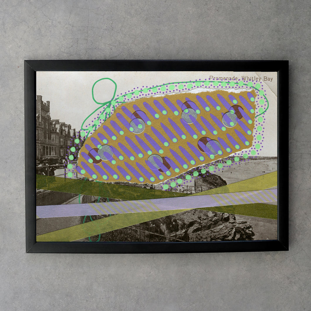 Green Purple Collage On Retro Postcard Print - Naomi Vona Art